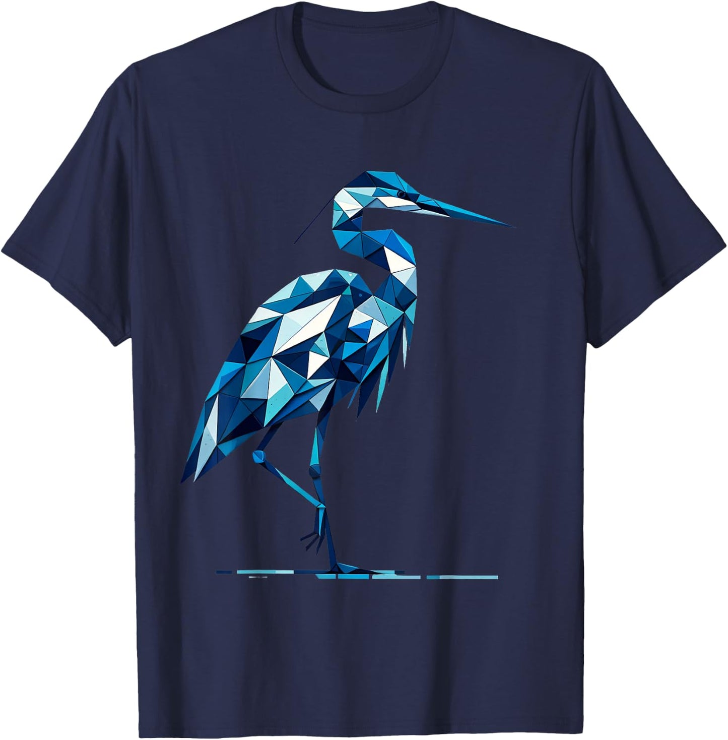 A Geometric Great Blue Heron - Unique Bird Art Design T-Shirt - T-Shirt | Navy