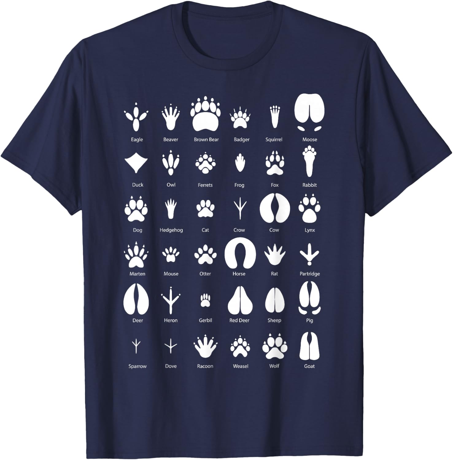 Animals of the Forest Footprint Collection Gift T-Shirt - T-Shirt | Navy