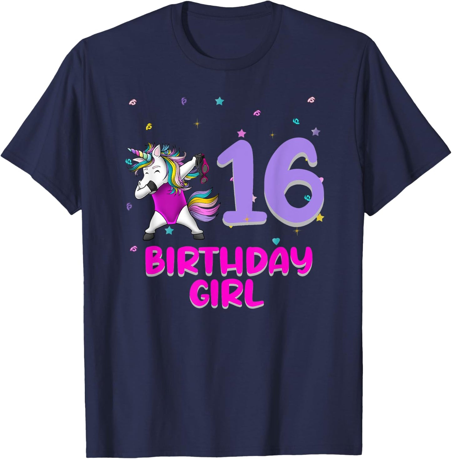 Unicorn Swimsuit 16th Birthday Girl Love Funny 16 Years Old T-Shirt - T-Shirt | Navy