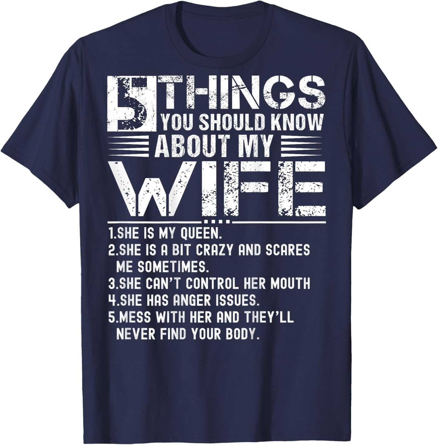 5 Things You Should Know About My Wife (On Back) husband T-Shirt - T-Shirt | Navy