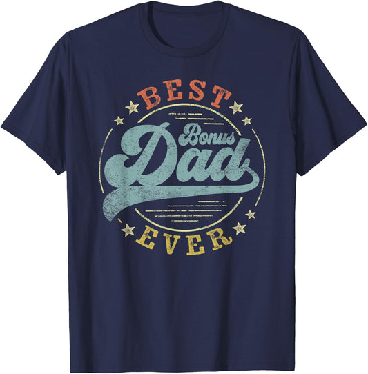 Best Bonus Dad Ever Father's Day Dad Gifts Vintage Emblem T-Shirt - T-Shirt | Navy