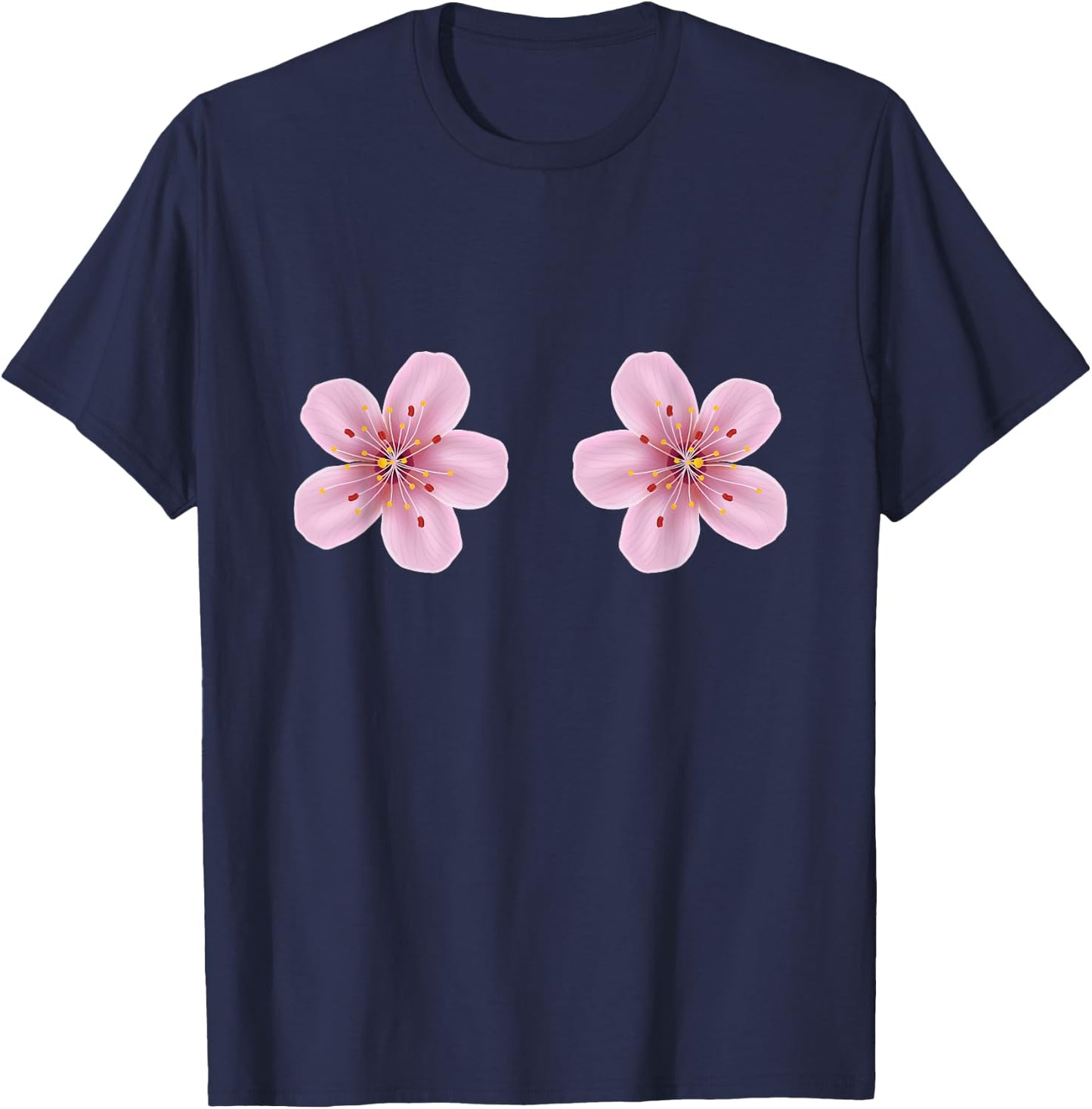 Boobies Cherry Blossom Flowers Boobs Funny Titties Tits T-Shirt - T-Shirt | Navy