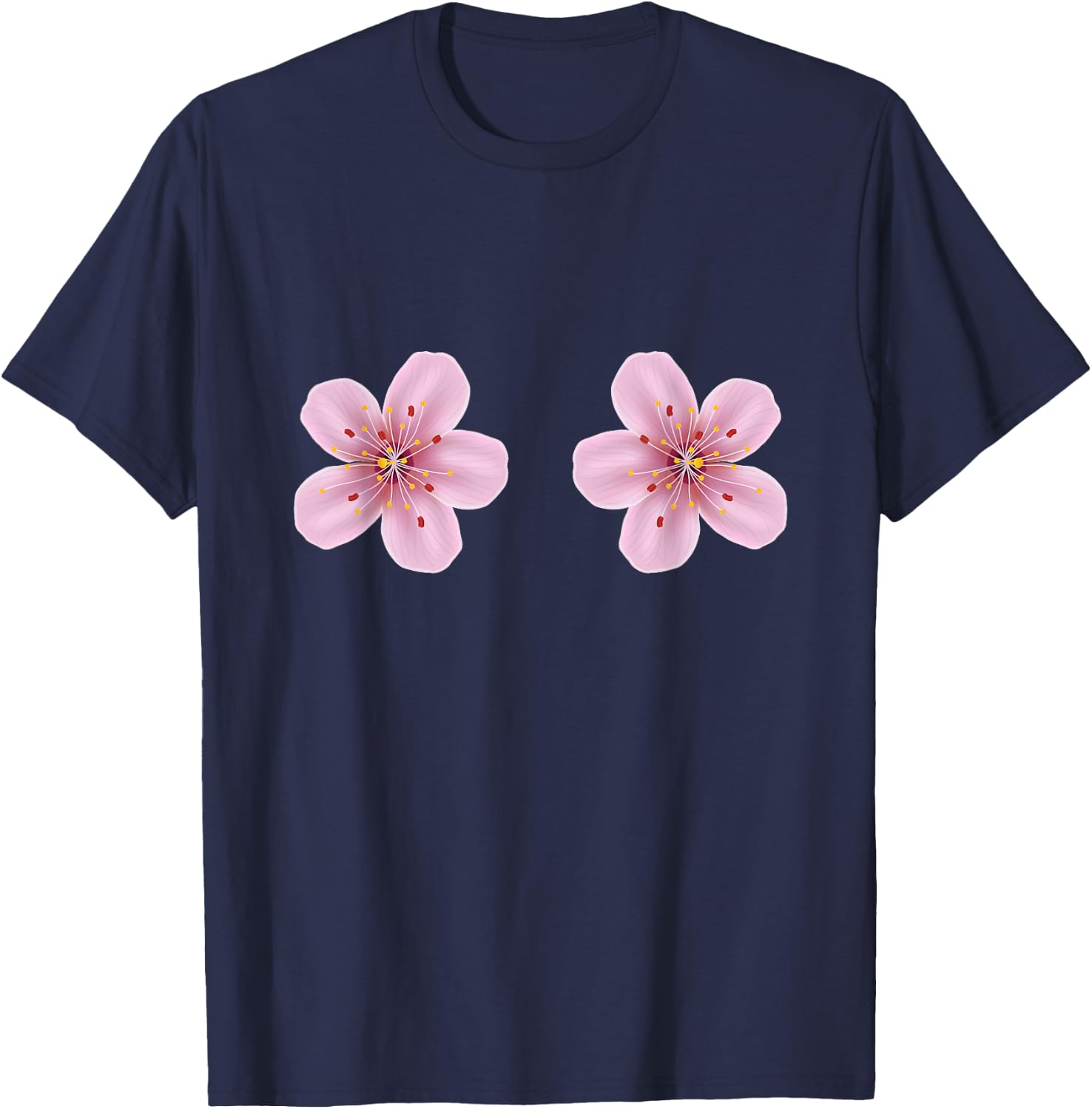 Boobies Cherry Blossom Flowers Boobs Funny Titties Tits T-Shirt - T-Shirt | Navy