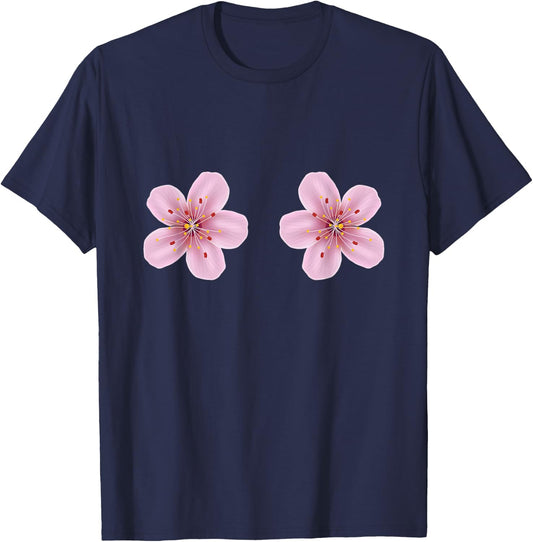 Boobies Cherry Blossom Flowers Boobs Funny Titties Tits T-Shirt - T-Shirt | Navy