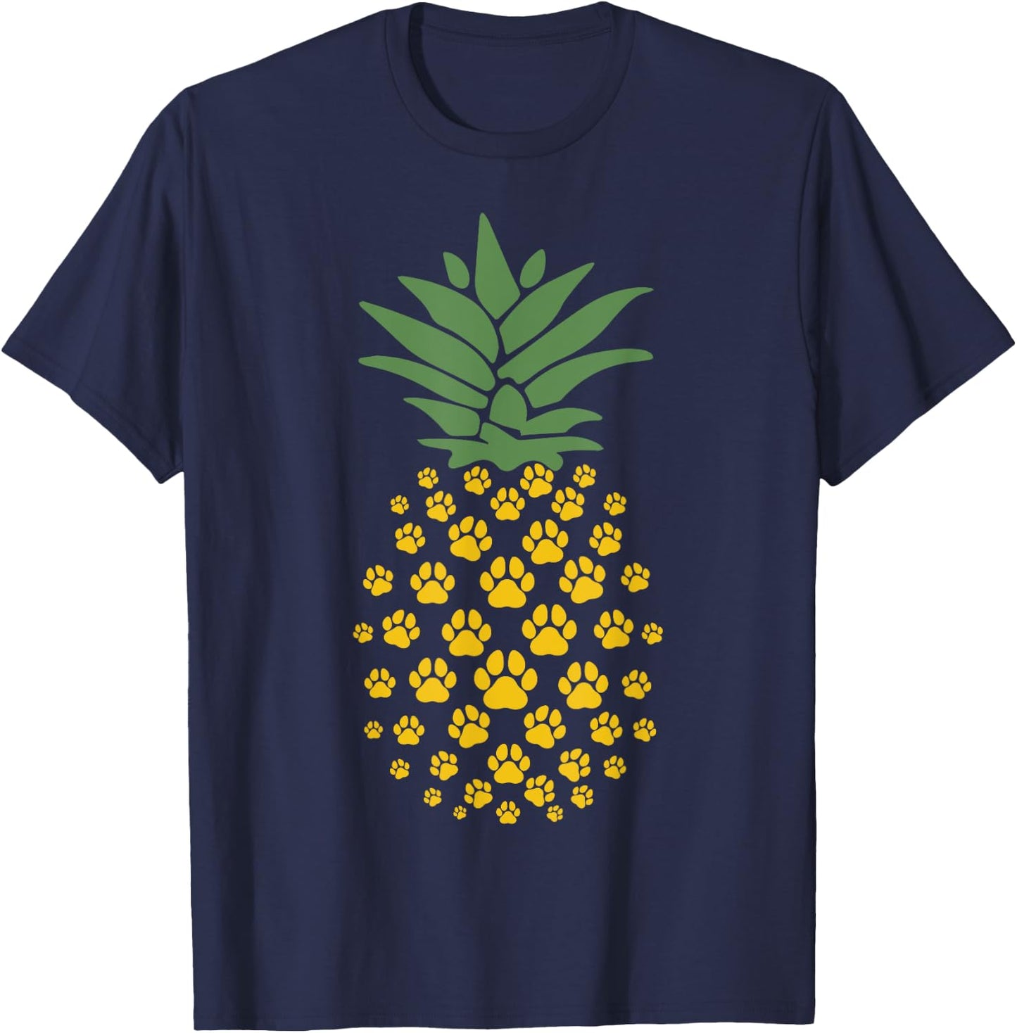 Hawaiian Island Pineapple Dog Paw Print, Dog Lovers Gift T-Shirt - T-Shirt | Navy