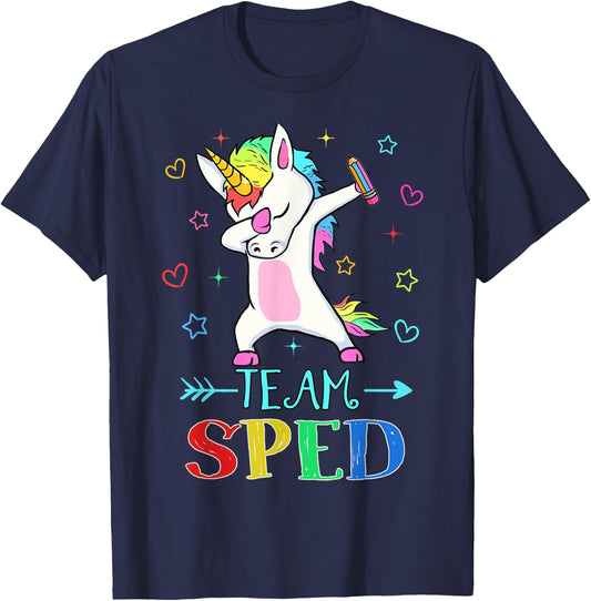 Team Sped Dabbing Unicorn Funny Back To School Gift T-Shirt - T-Shirt | Navy