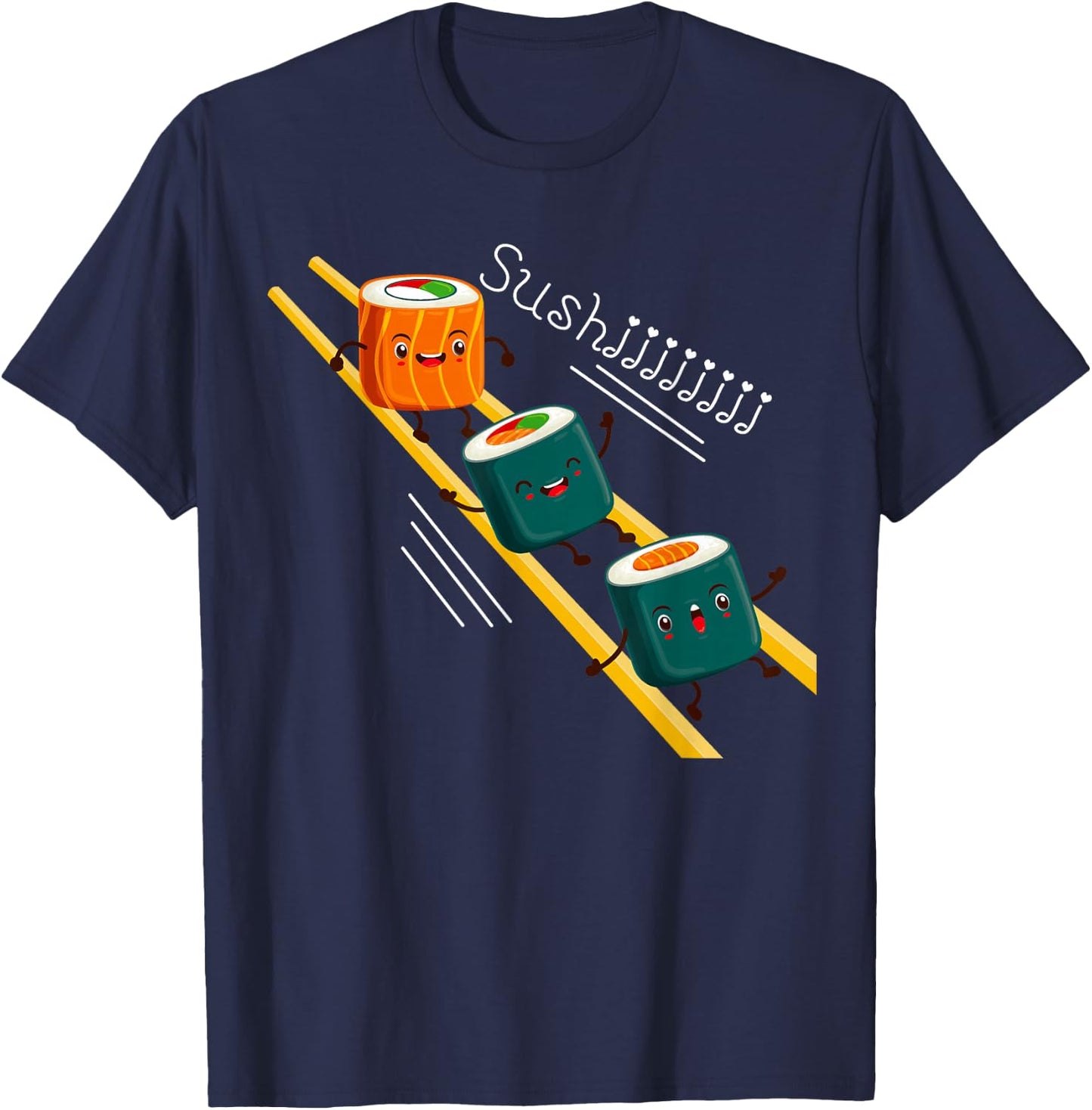 Funny Happy Cute Sushi Anime character Kawaii Japaneses Food T-Shirt - T-Shirt | Navy
