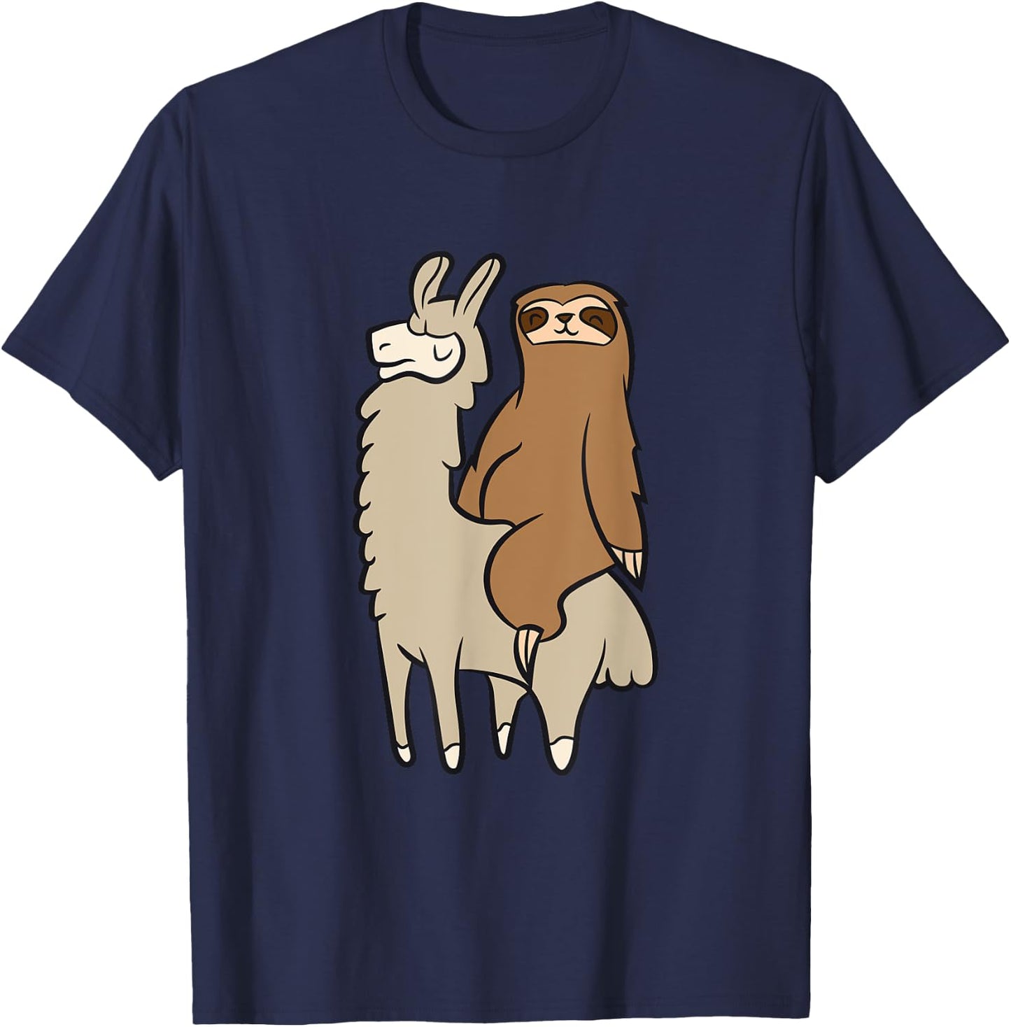 Cute Sloth Riding On Llama Love Llama and Sloths T-Shirt - T-Shirt | Navy