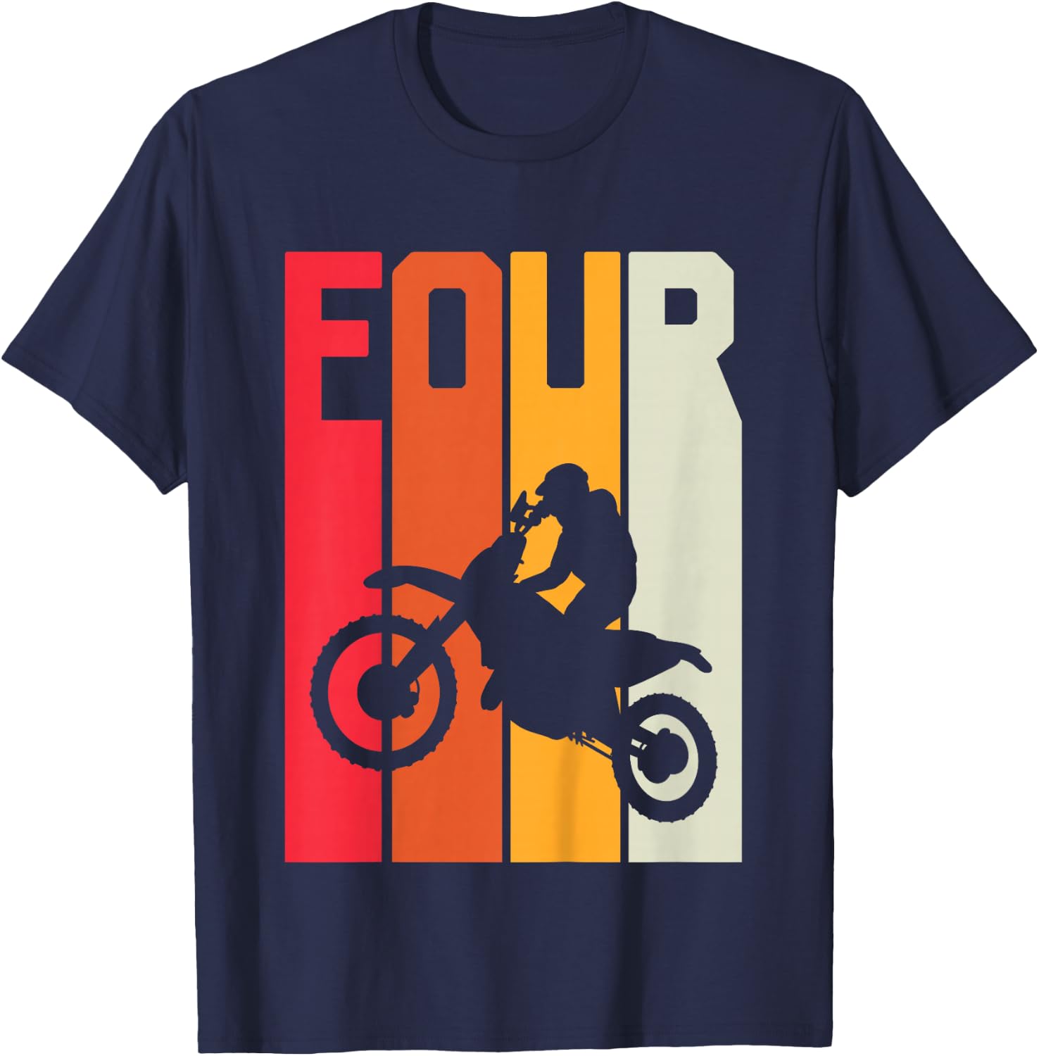 4th Birthday Retro Motocross 4 Years Boys Girl Dirt Bike T-Shirt - T-Shirt | Navy