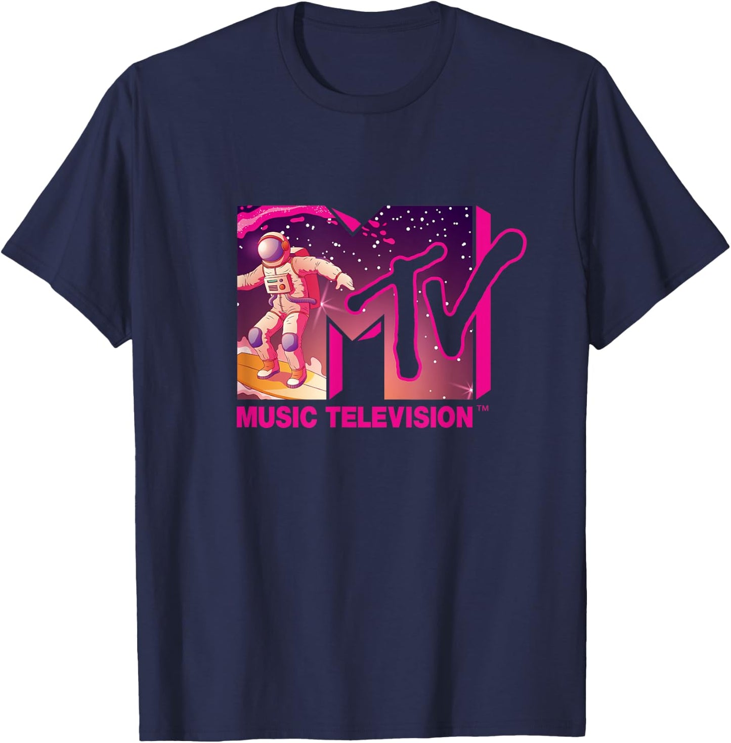 Mademark x MTV - Official MTV Logo - Surfing Astronaut in Space T-Shirt - T-Shirt | Navy