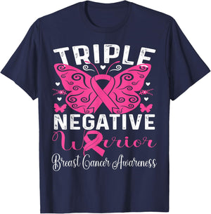 Triple Negative Warrior Pink Breast Cancer Awareness T-Shirt - T-Shirt | Navy