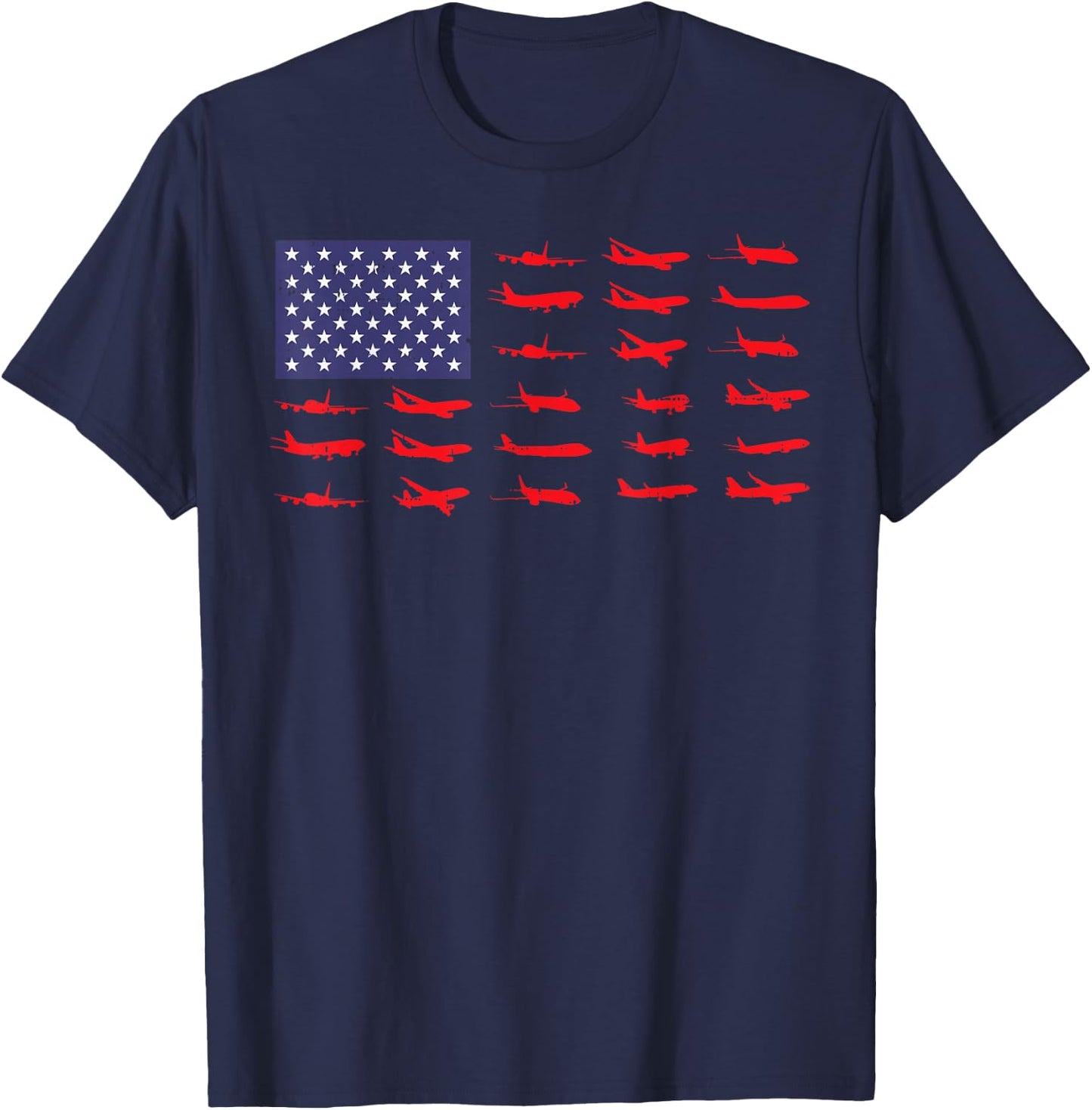 US Flag Airplanes Patriotic Aviation American Pilot Gift T-Shirt - T-Shirt | Navy