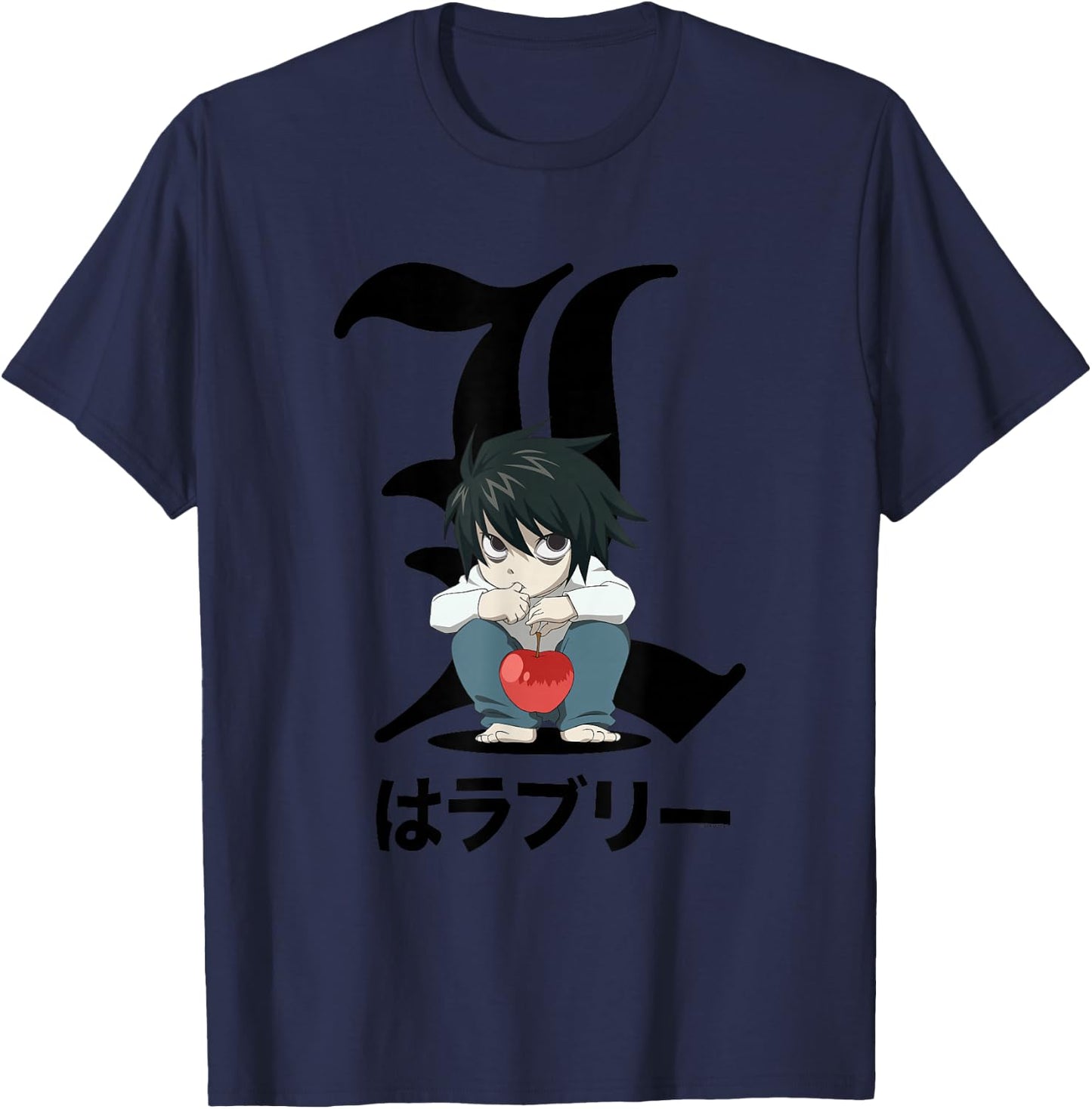 Death Note Crouching Chibi L Anime T-Shirt - T-Shirt | Navy