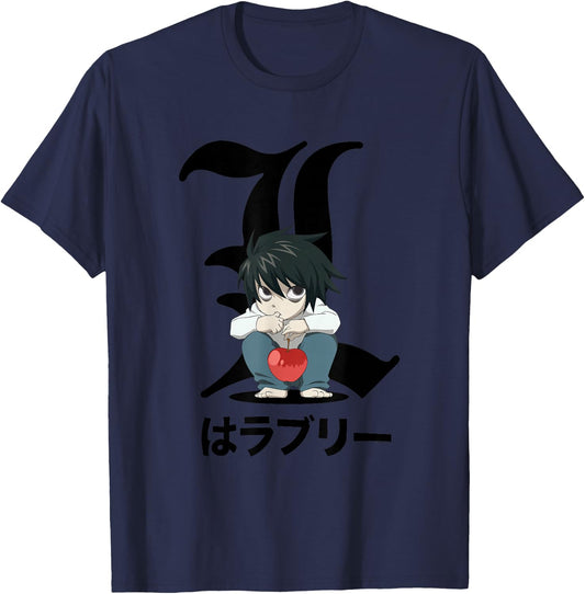 Death Note Crouching Chibi L Anime T-Shirt - T-Shirt | Navy