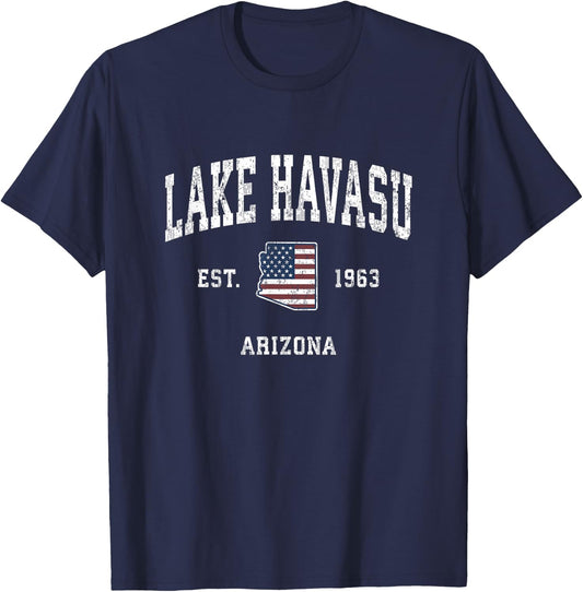 Lake Havasu Arizona AZ Vintage American Flag Sports Design T-Shirt - T-Shirt | Navy