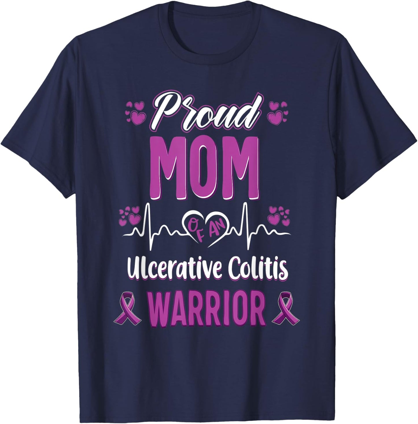proud Mom ulcerative colitis warrior awareness ribbon T-Shirt - T-Shirt | Navy