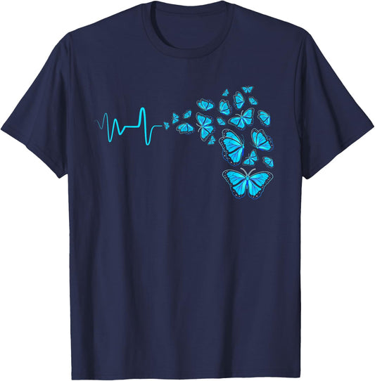 Heartbeat Blue Morpho Butterfly T-Shirt - T-Shirt | Navy