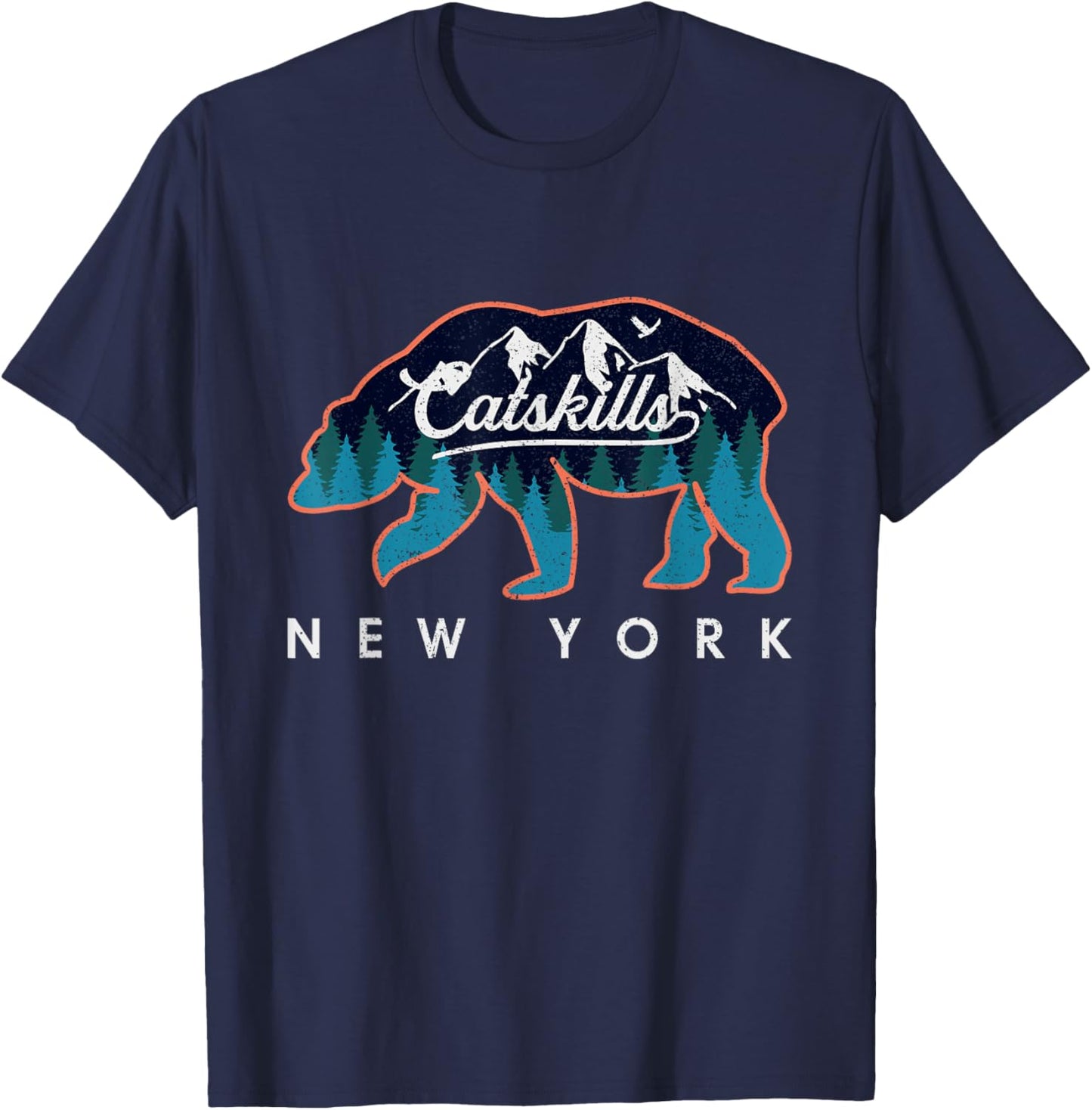 Catskill Mountains Inside A Bear Silhouette Vintage Outdoor T-Shirt - T-Shirt | Navy
