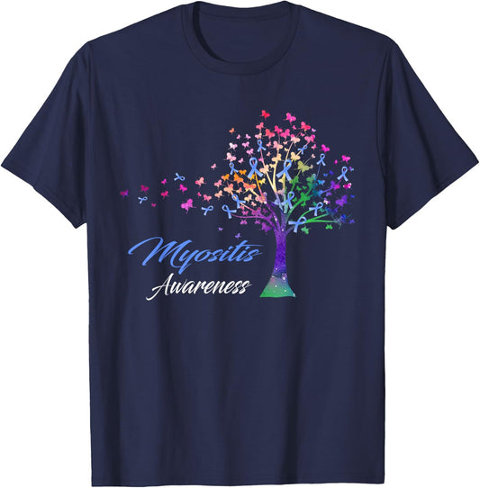 Tree Ribbon Myositis Awareness T-Shirt - T-Shirt | Navy