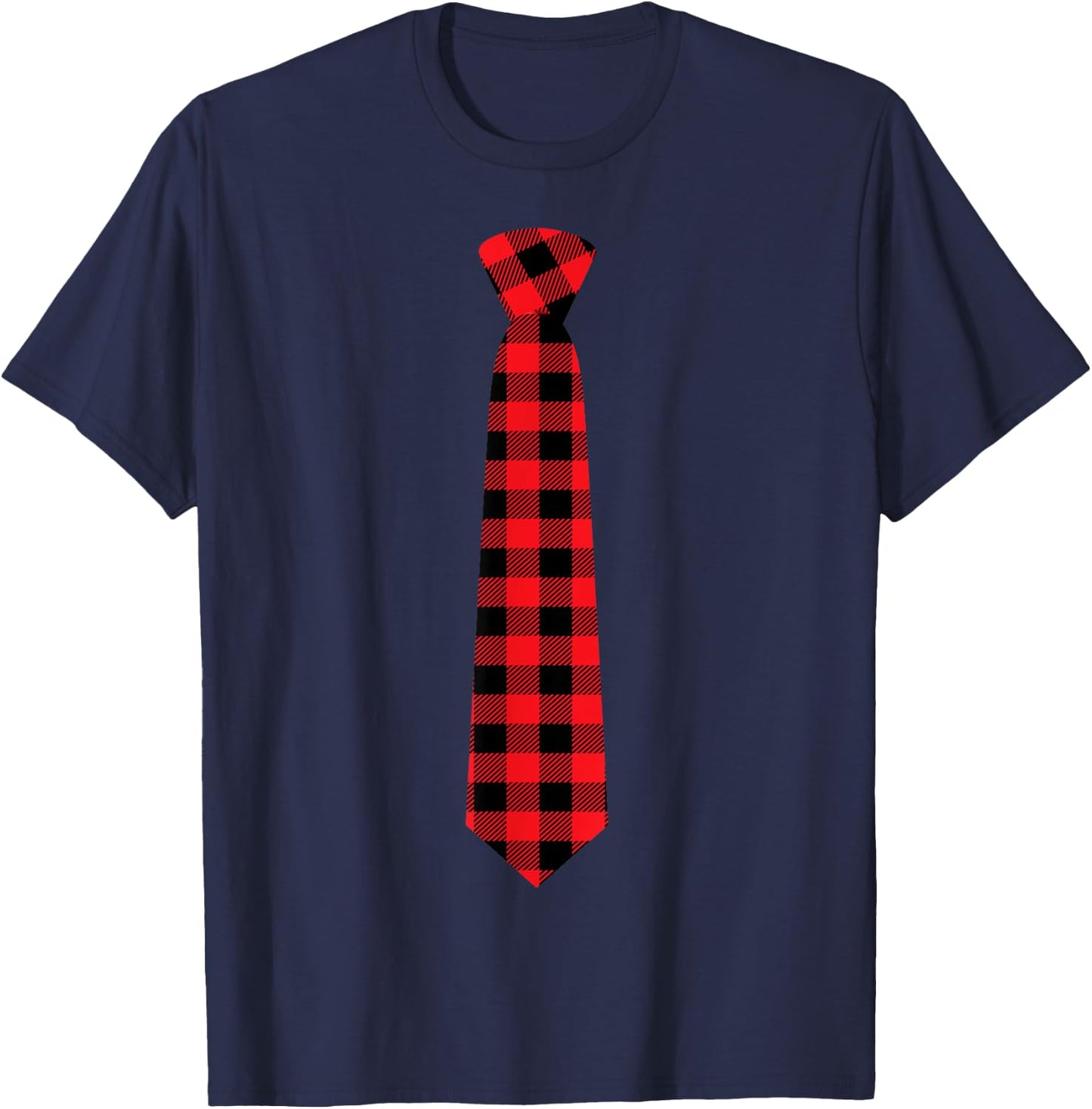 Christmas Gift Dad Family Buffalo Plaid Check Tie T-Shirt - T-Shirt | Navy