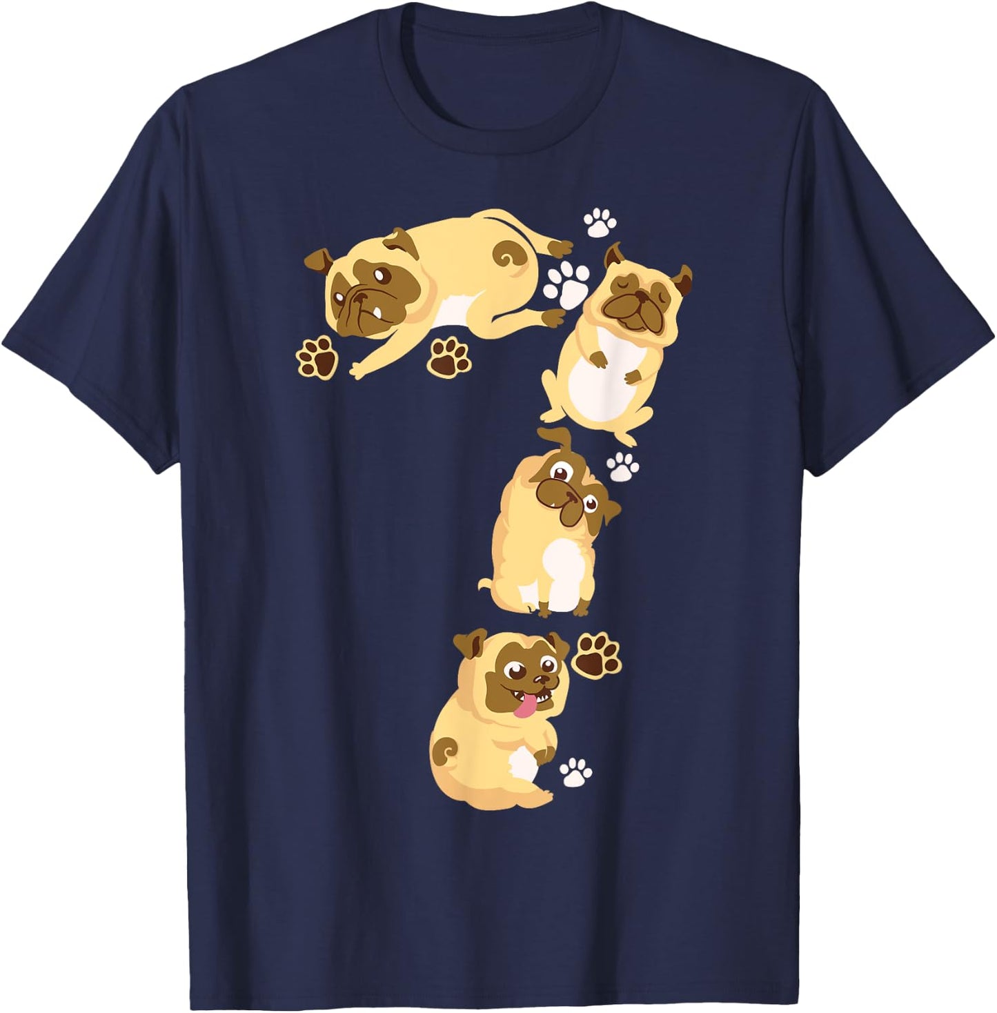 Cute Dog 7th Birthday Gift | Cool 7 Years Old Pug Boys Girls T-Shirt - T-Shirt | Navy