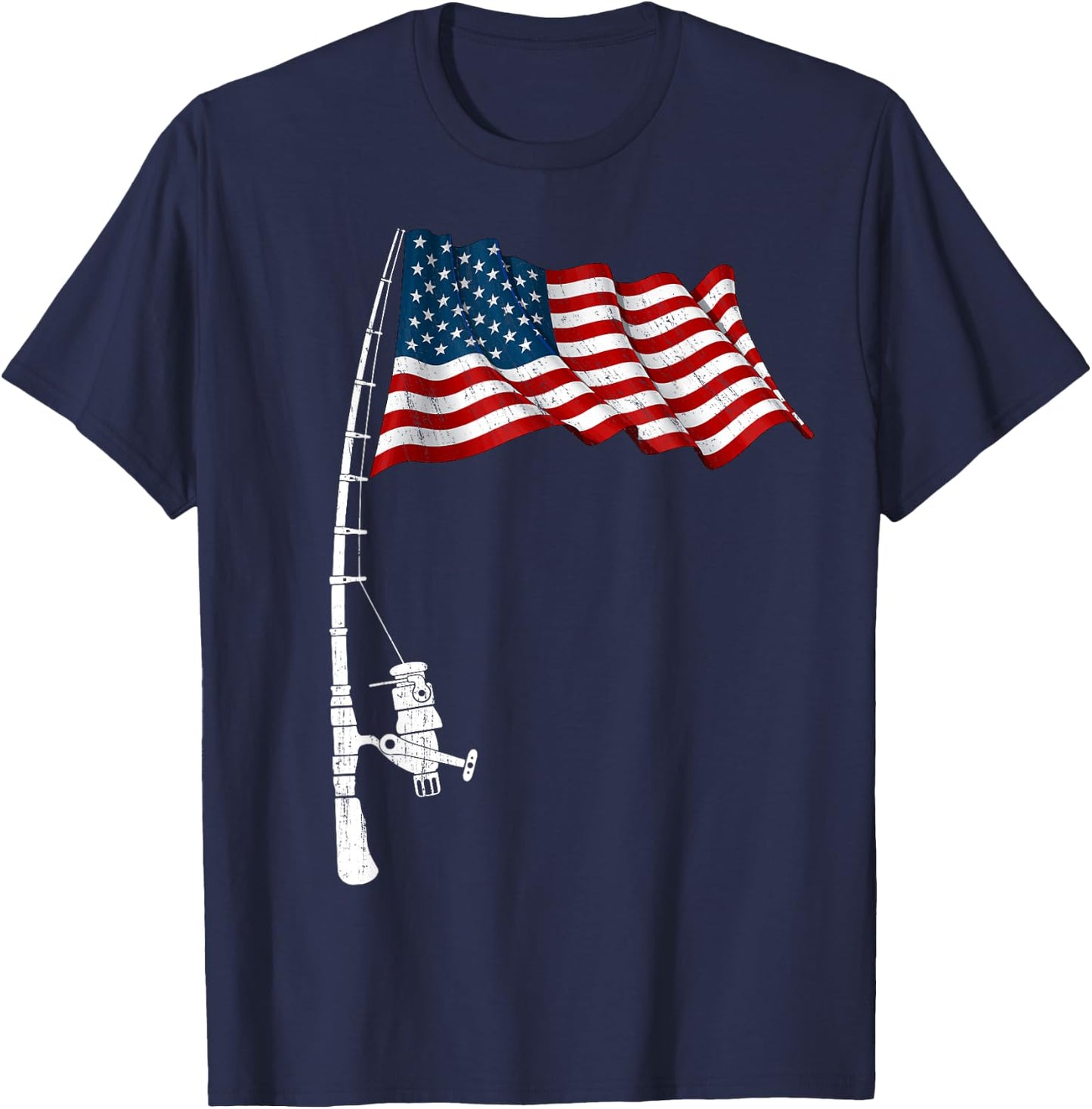 Vintage Fishing Rod American Flag Funny Fishing 4th of July Men T-Shirt - T-Shirt | Navy