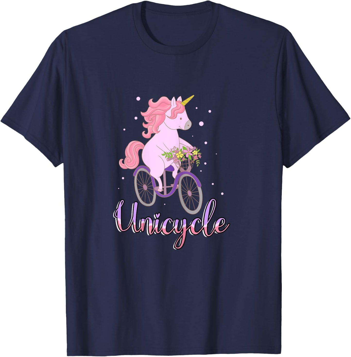 Unicorn Cute Horse Flowers Bike Biking Cycling Bicycle Gift T-Shirt - T-Shirt | Navy