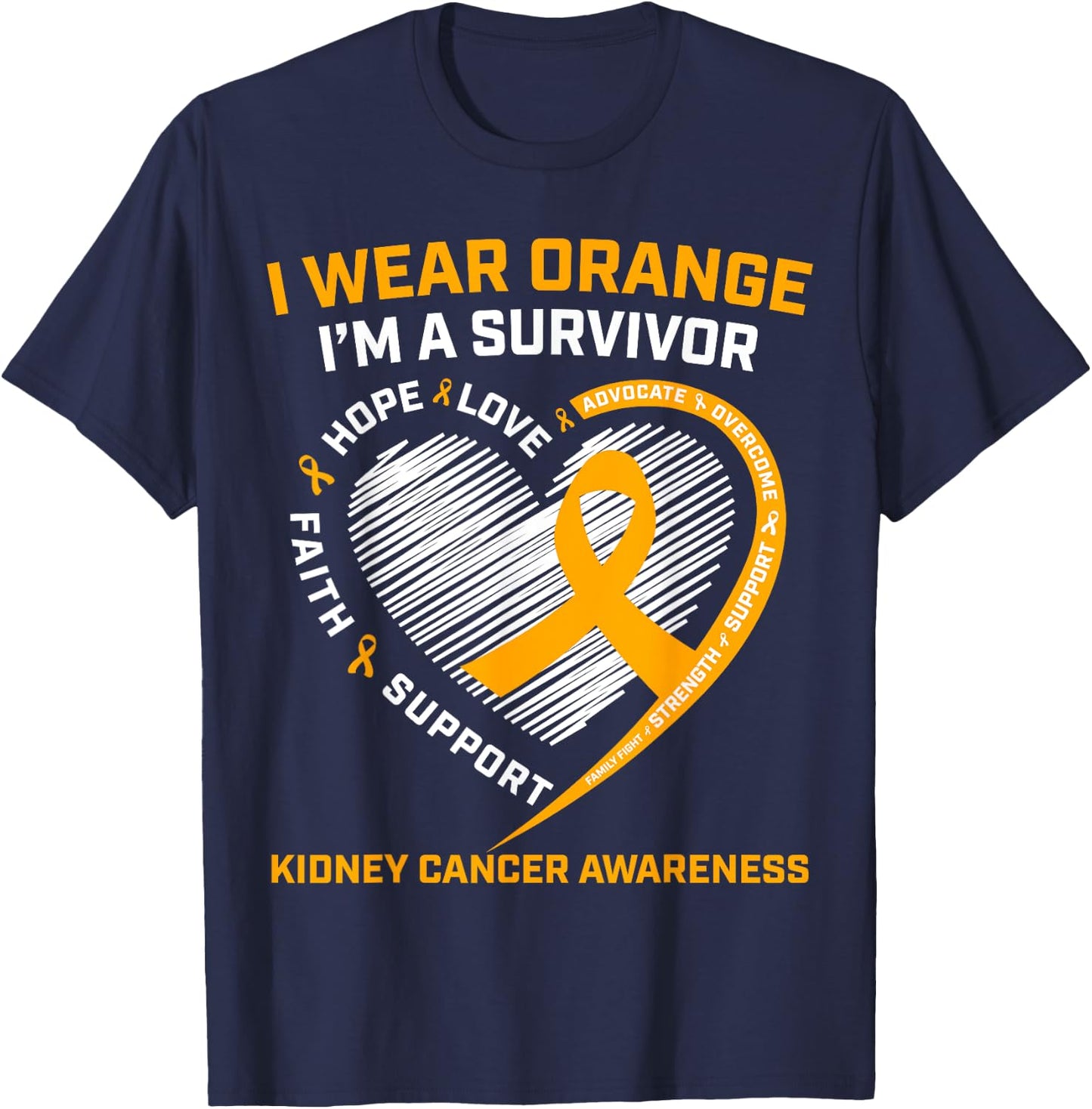 In March We Wear Orange Kidney Cancer Survivor Gifts Graphic T-Shirt - T-Shirt | Navy