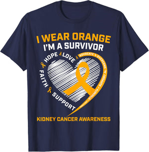 In March We Wear Orange Kidney Cancer Survivor Gifts Graphic T-Shirt - T-Shirt | Navy