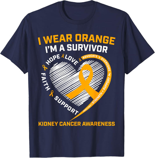In March We Wear Orange Kidney Cancer Survivor Gifts Graphic T-Shirt - T-Shirt | Navy