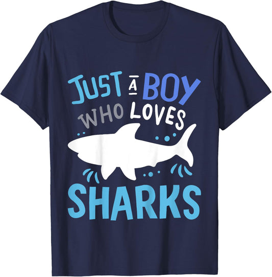 Kids Shark Just A Boy Who Loves Sharks Gift T-Shirt - T-Shirt | Navy