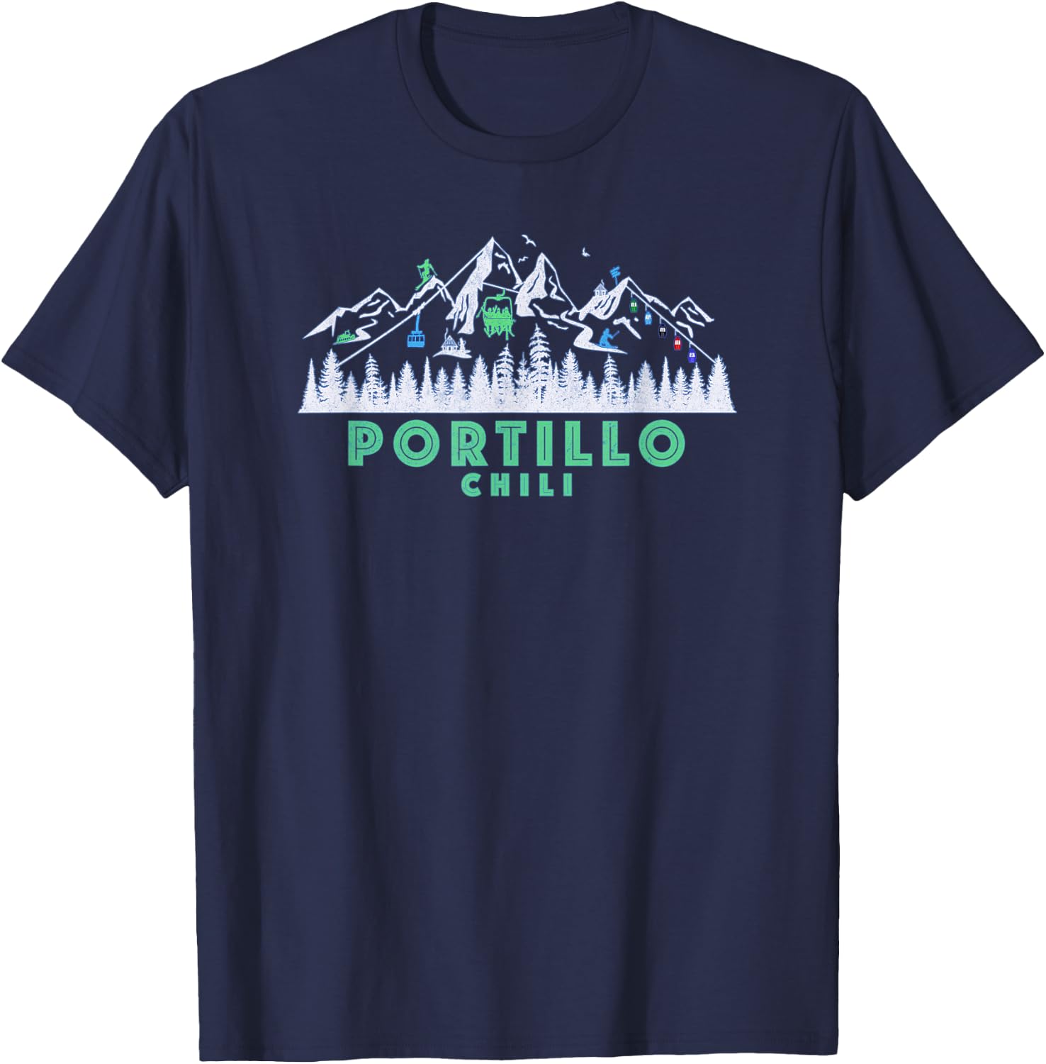 Retro Portillo, Chili Illustration - Vintage Snow Ski T-Shirt - T-Shirt | Navy