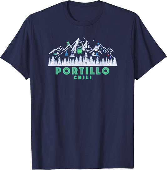Retro Portillo, Chili Illustration - Vintage Snow Ski T-Shirt - T-Shirt | Navy