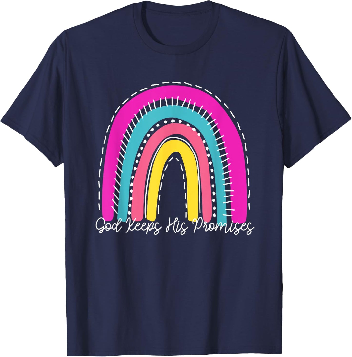 God Keeps His Promises Colorful Boho Rainbow Christian T-Shirt - T-Shirt | Navy