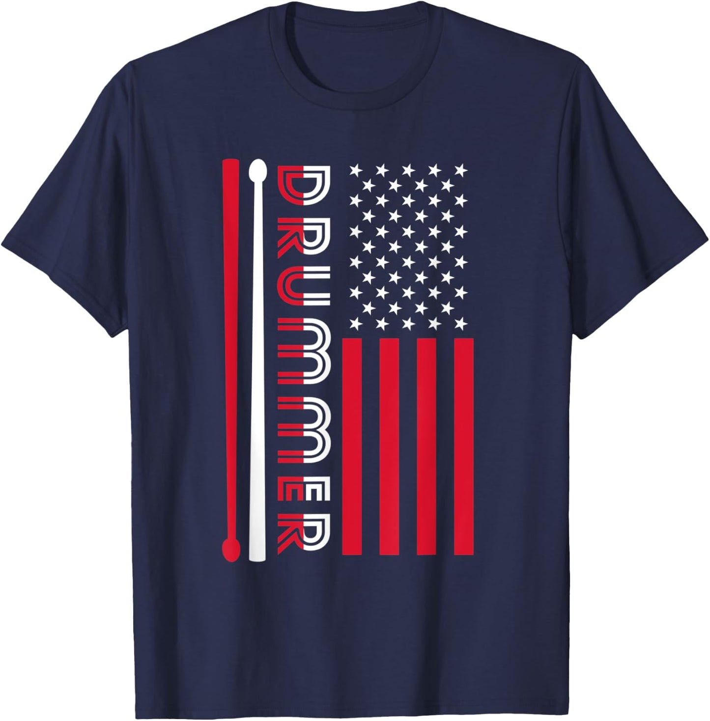 USA Flag Musician Drummer Gift Drums T-Shirt - T-Shirt | Navy