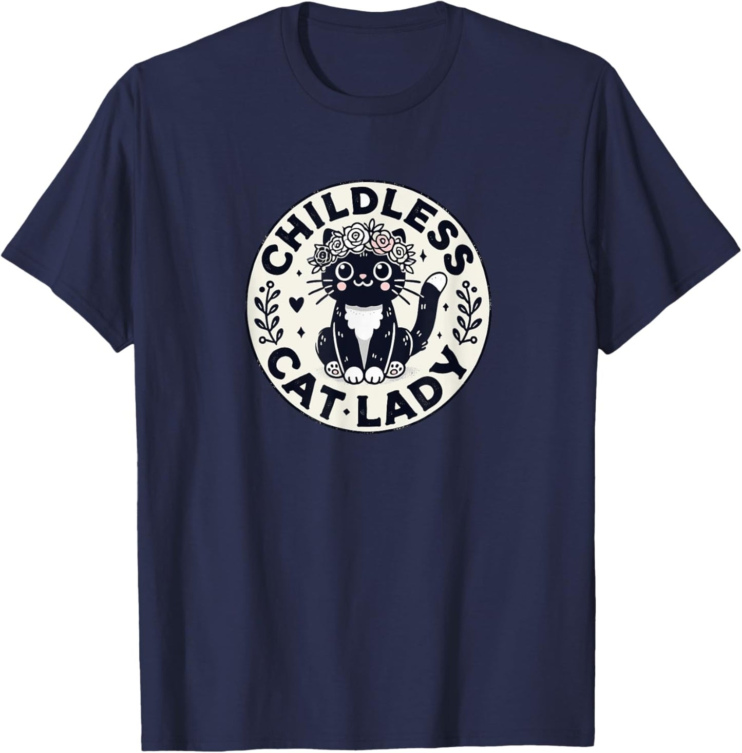 Childless Cat Lady - Funny Cute - Tuxedo Cat T-Shirt - T-Shirt | Navy