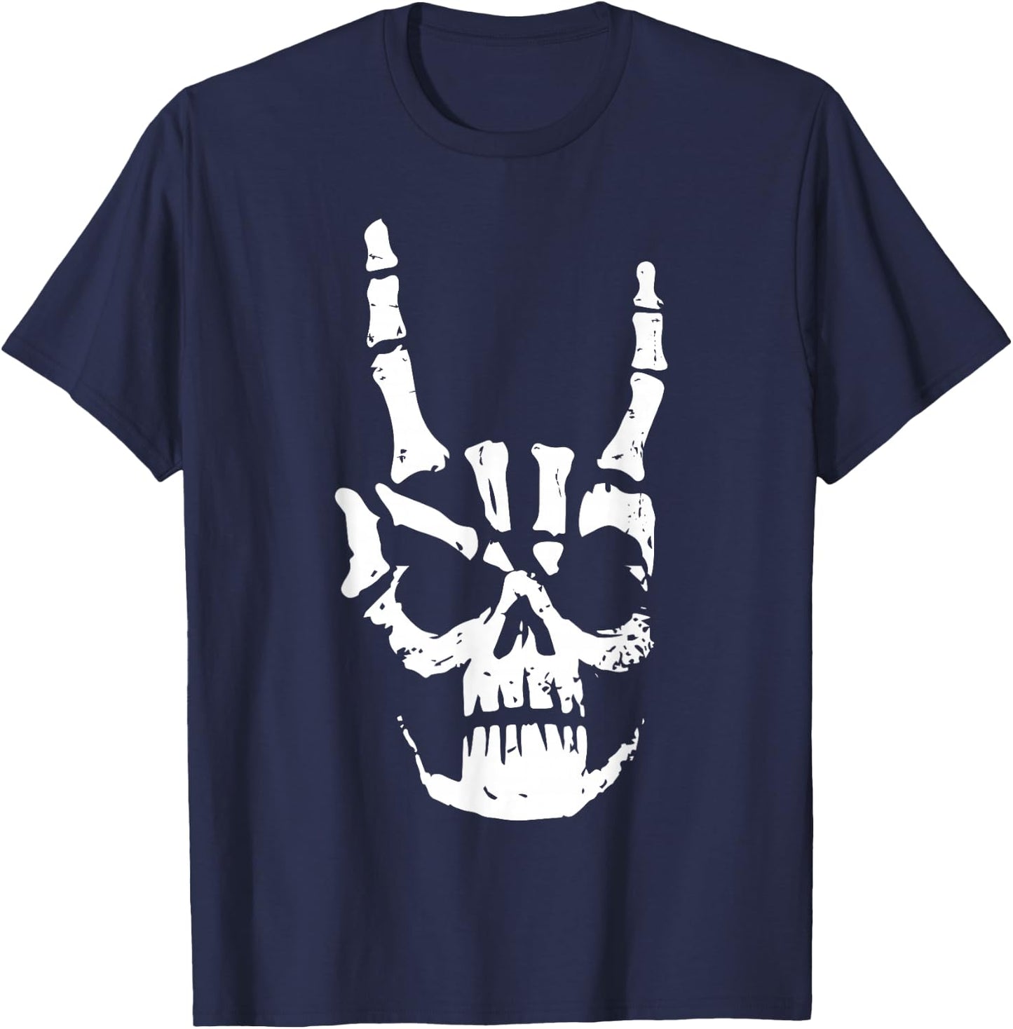 Hard Rock Skull Horn Hands Heavy Metal Gothic T-Shirt - T-Shirt | Navy
