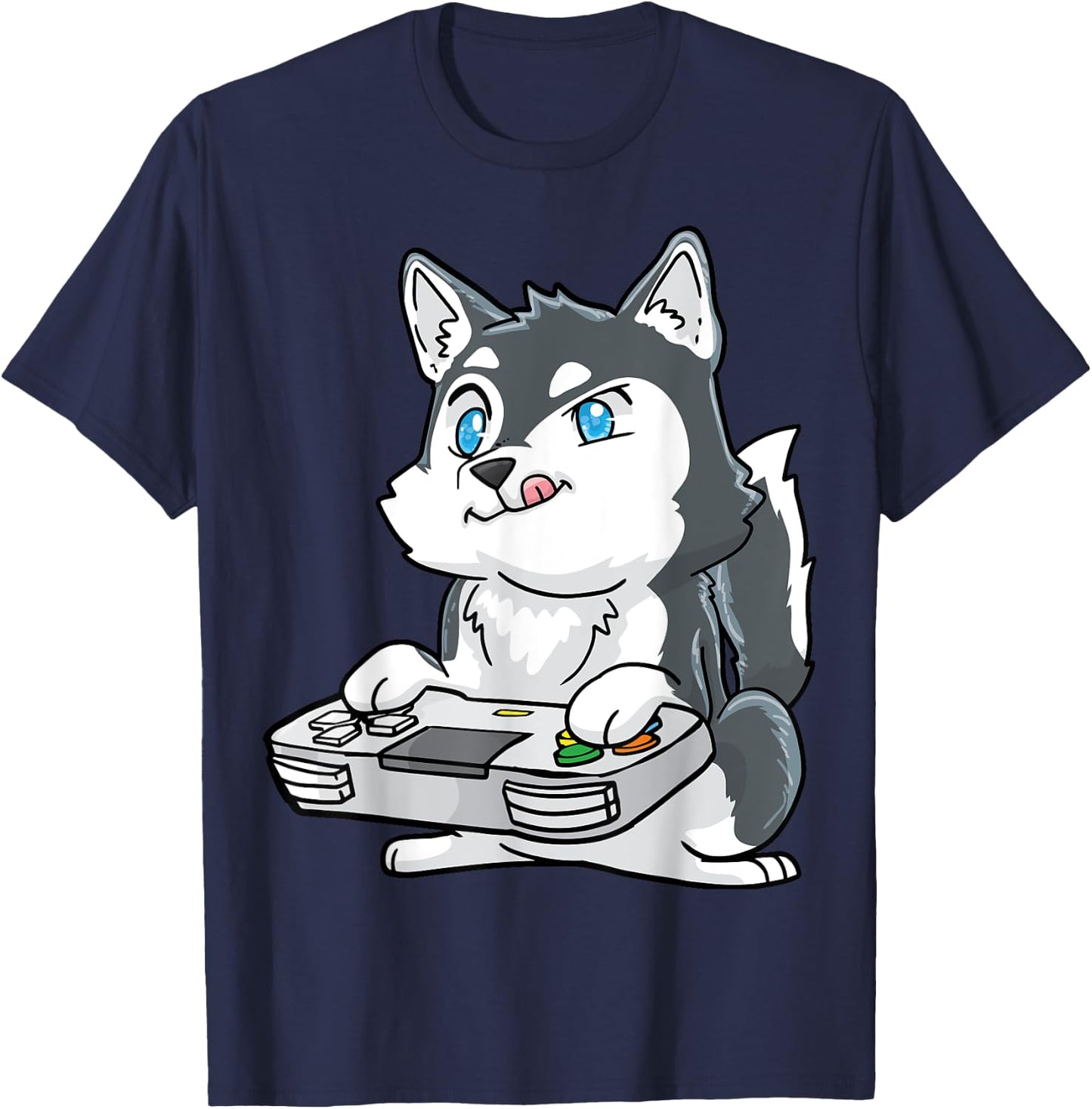 Siberian Husky Gaming Kawaii Gift Gamers and Dog Lovers T-Shirt - T-Shirt | Navy