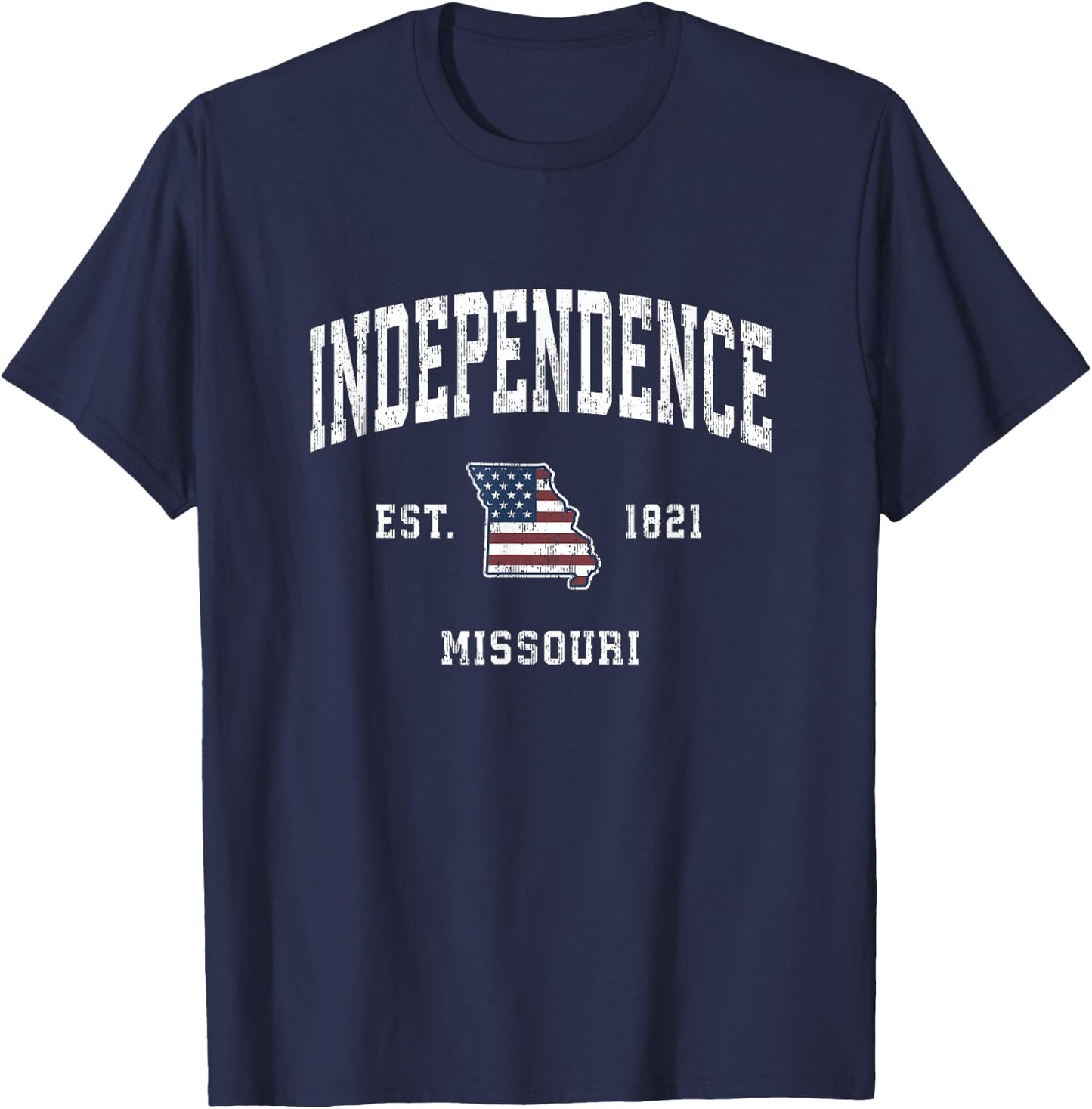 Independence Missouri MO Vintage American Flag Sports Design T-Shirt - T-Shirt | Navy