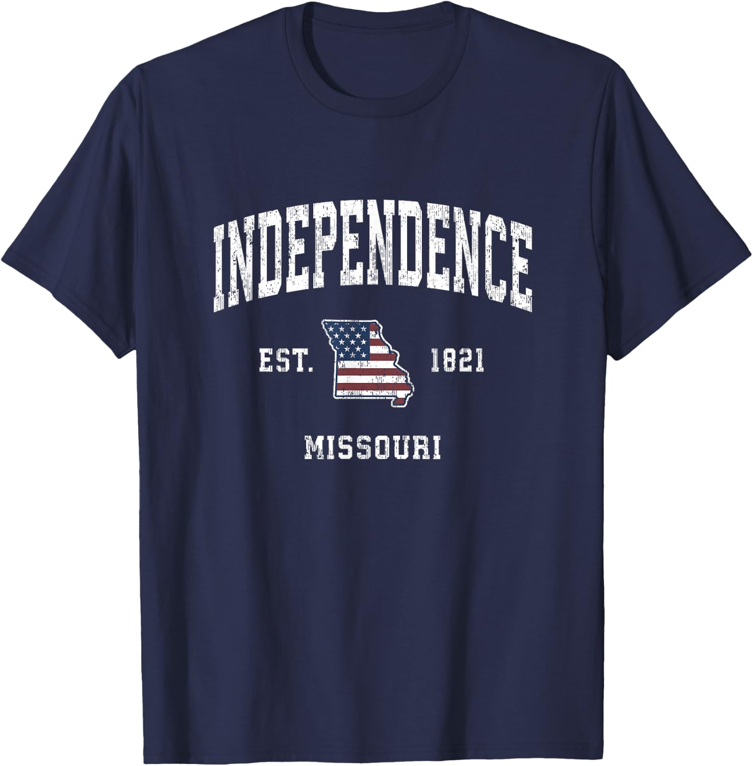 Independence Missouri MO Vintage American Flag Sports Design T-Shirt - T-Shirt | Navy