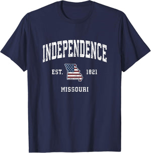 Independence Missouri MO Vintage American Flag Sports Design T-Shirt - T-Shirt | Navy