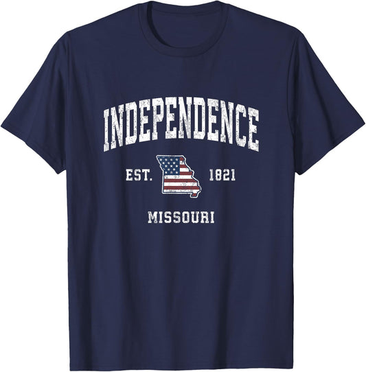 Independence Missouri MO Vintage American Flag Sports Design T-Shirt - T-Shirt | Navy