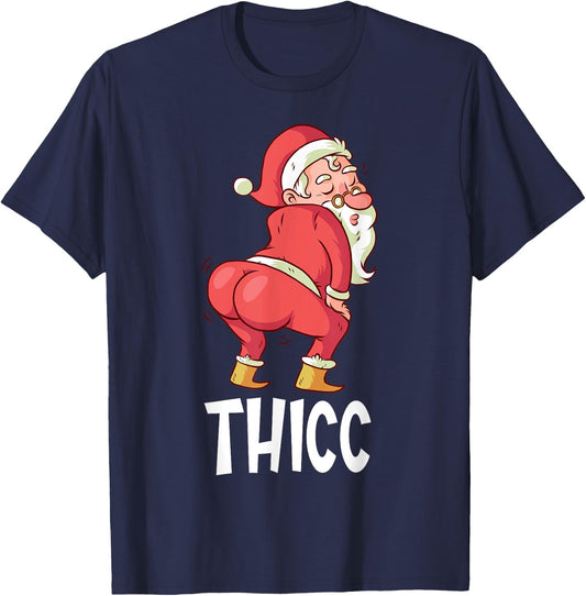 THICC Funny Twerking Santa Claus Christmas T-Shirt - T-Shirt | Navy