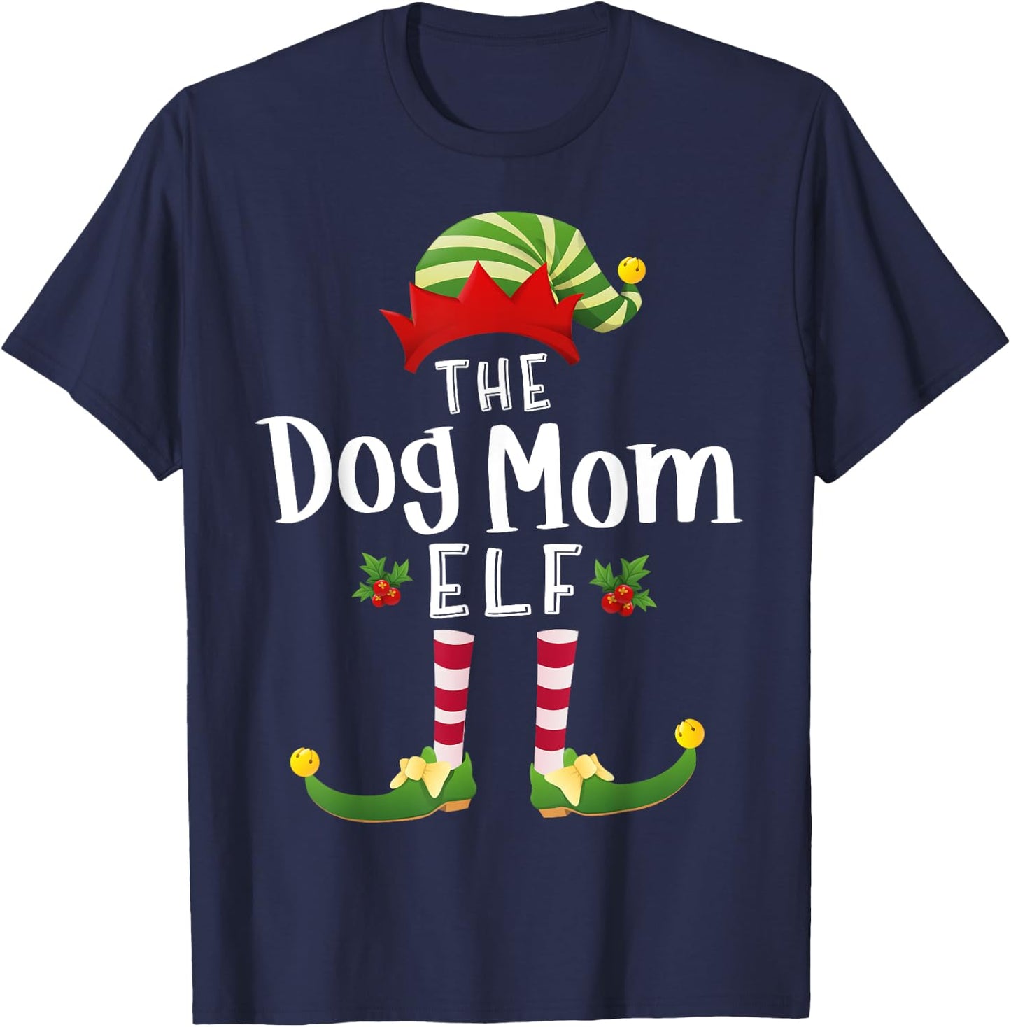 Dog Mom Christmas Elf Matching Pajama X-Mas Party T-Shirt - T-Shirt | Navy