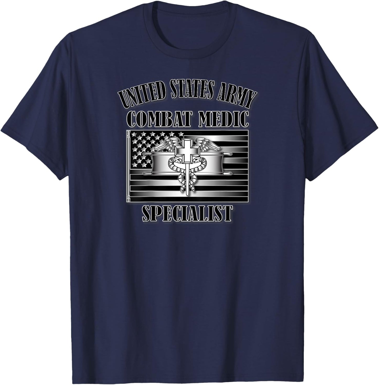 U.S. Army Combat Medic Specialist (Back Design) T-Shirt - T-Shirt | Navy