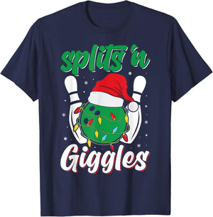 Funny Splits 'n Giggles Bowling Player Christmas Bowler T-Shirt - T-Shirt | Navy