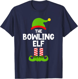 Funny The Bowling Elf Christmas Family Pajama Player Bowler T-Shirt - T-Shirt | Navy
