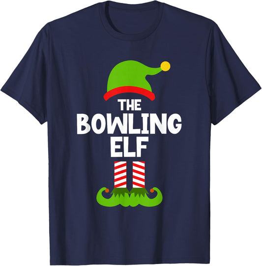Funny The Bowling Elf Christmas Family Pajama Player Bowler T-Shirt - T-Shirt | Navy