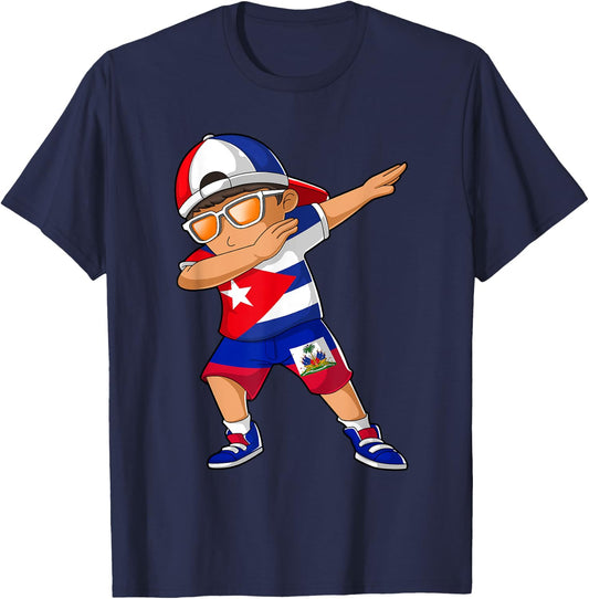 Half Cuban Half Haitian Boy Kid Cuba Haiti Flag T-Shirt - T-Shirt | Navy