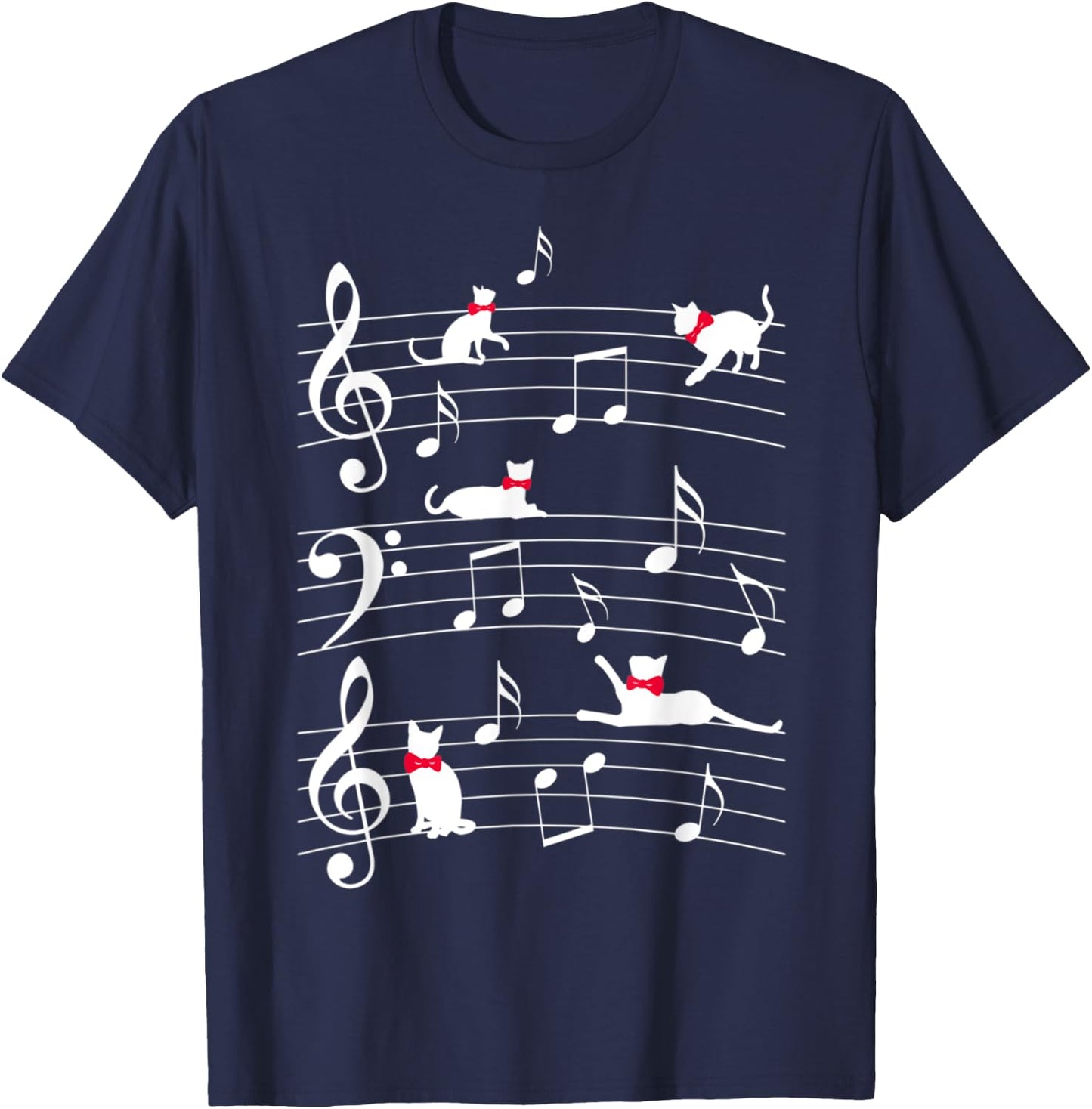 Cute catts play with music notes catt T-Shirt - T-Shirt | Navy